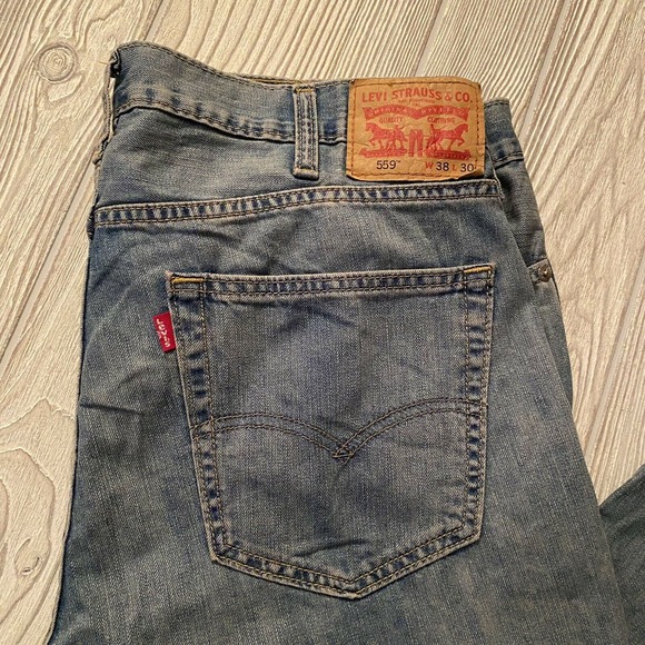 Levis 559 Relaxed Straight Jeans 38x30 Light Wash - Picture 9 of 10